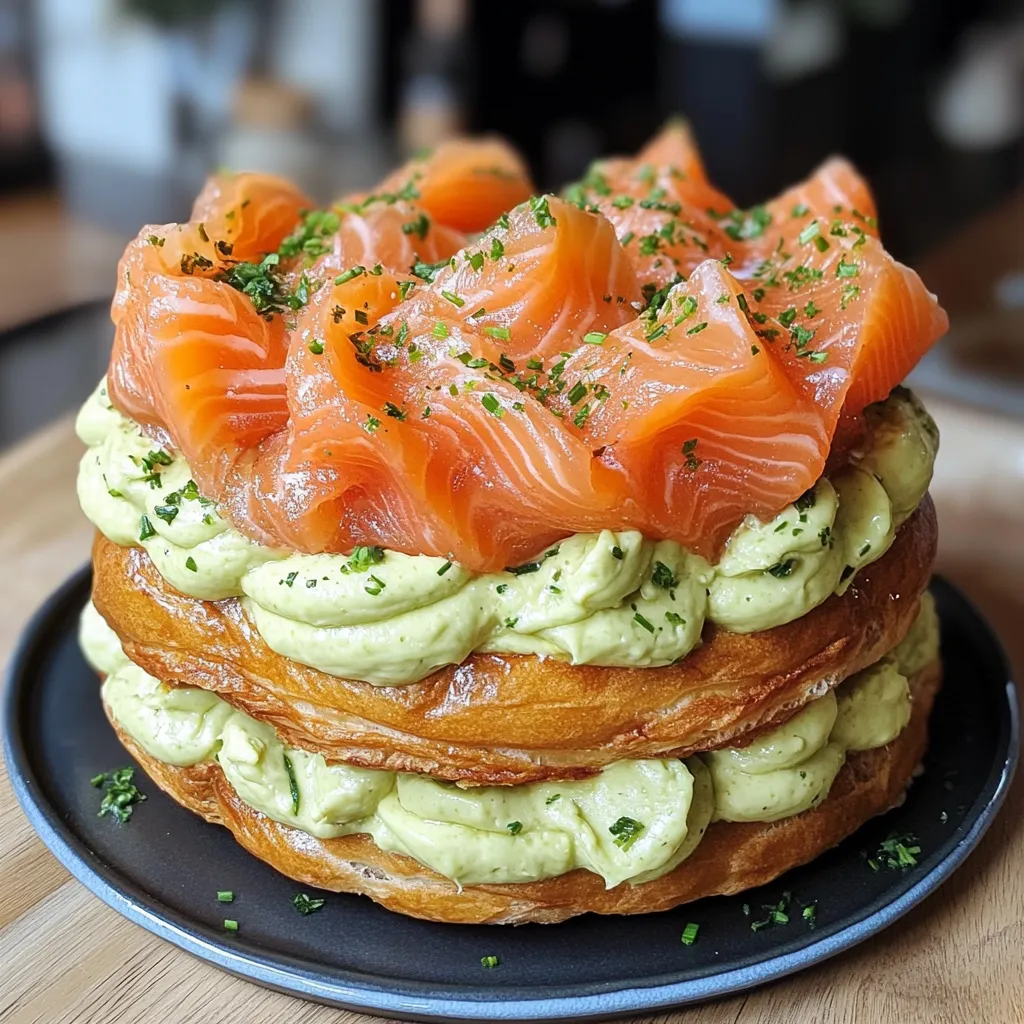 Paris-Brest salé garni de crème d’avocat et saumon Label Rouge présenté en entrée élégante