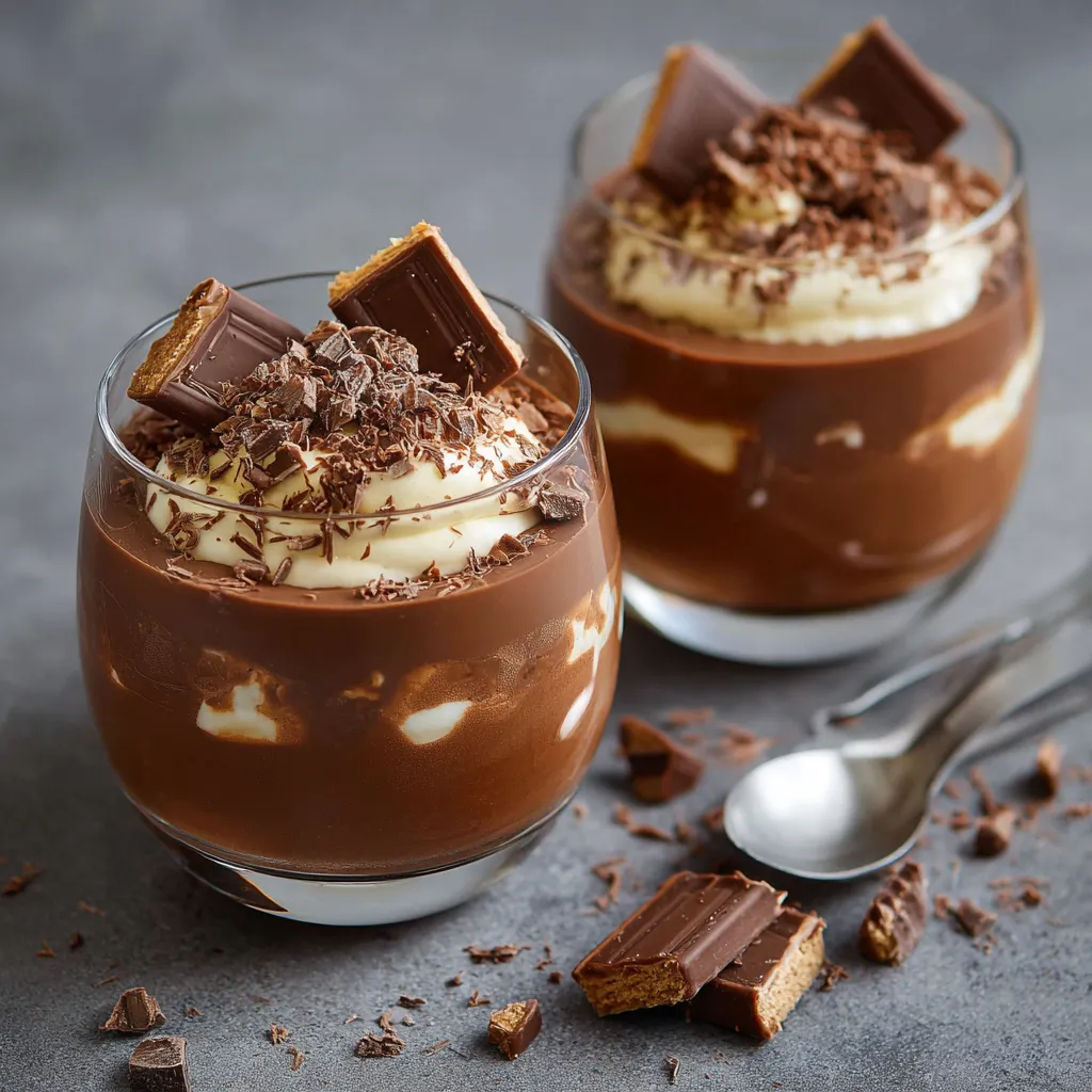 Verrines de crème au Kinder avec décoration de Kinder Bueno