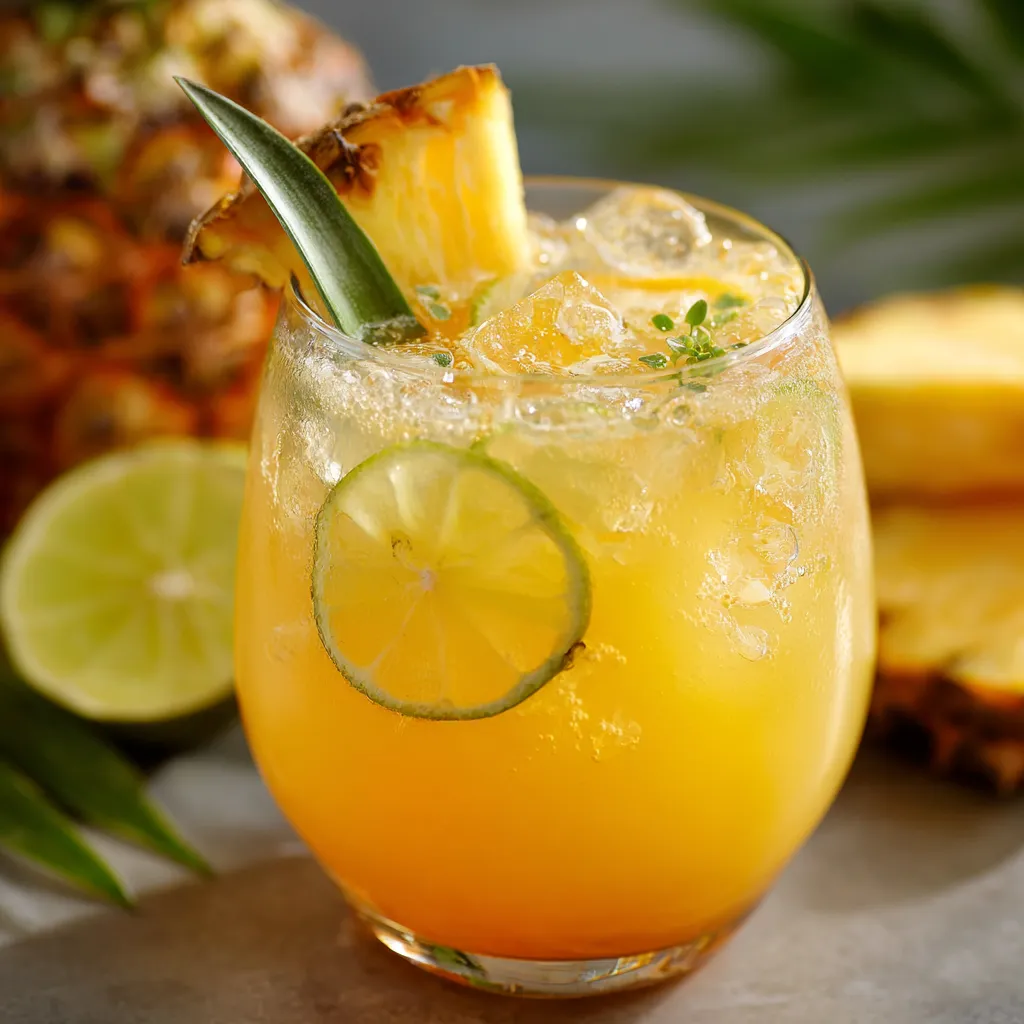Punch limonade tropicale avec tranches de fruits frais dans une carafe