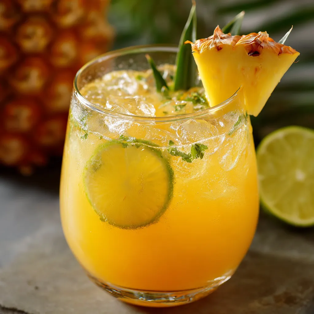 Punch limonade tropicale avec tranches de fruits frais dans une carafe