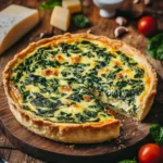 Quiche légère sans pâte aux épinards et feta servie dans un plat à gratin doré au four