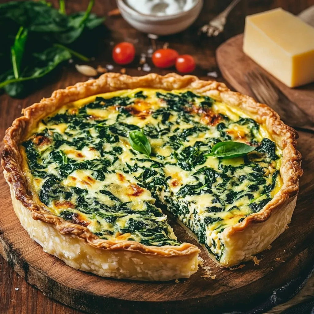 Quiche légère sans pâte aux épinards et feta servie dans un plat à gratin doré au four