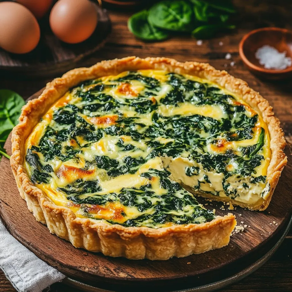 Quiche légère sans pâte aux épinards et feta servie dans un plat à gratin doré au four