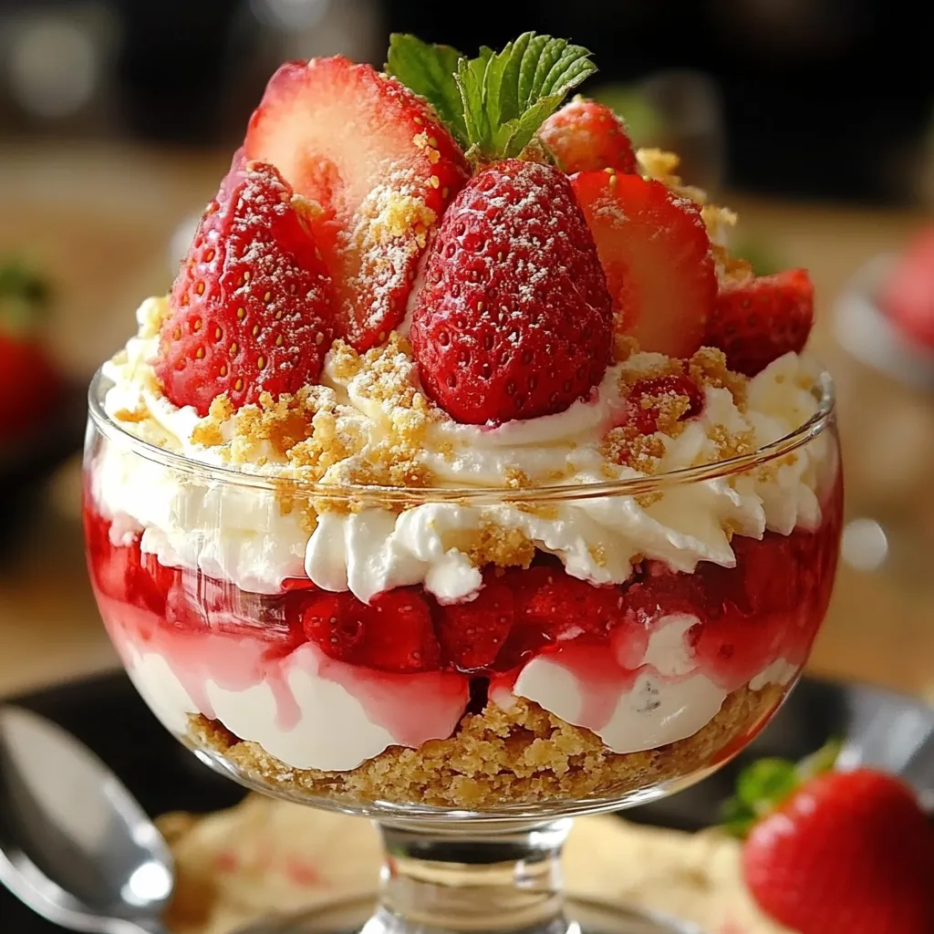 Verrines de parfait à la fraise avec chantilly maison, décorées de menthe et fraises entières