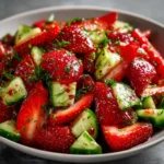 Assiette de salade fraîche fraise-concombre avec feta, menthe et noix