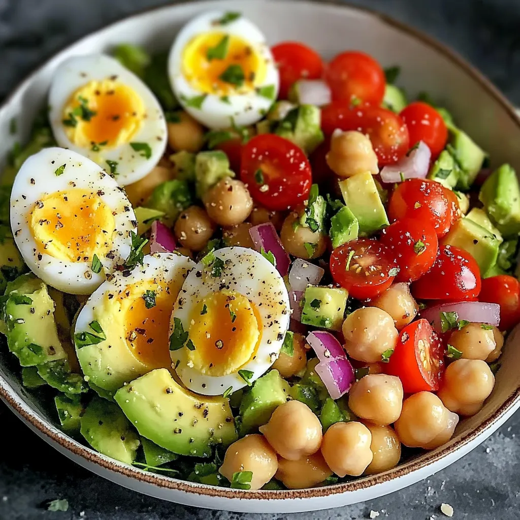 Salade d’avocat avec œufs durs et pois chiches dans un grand bol