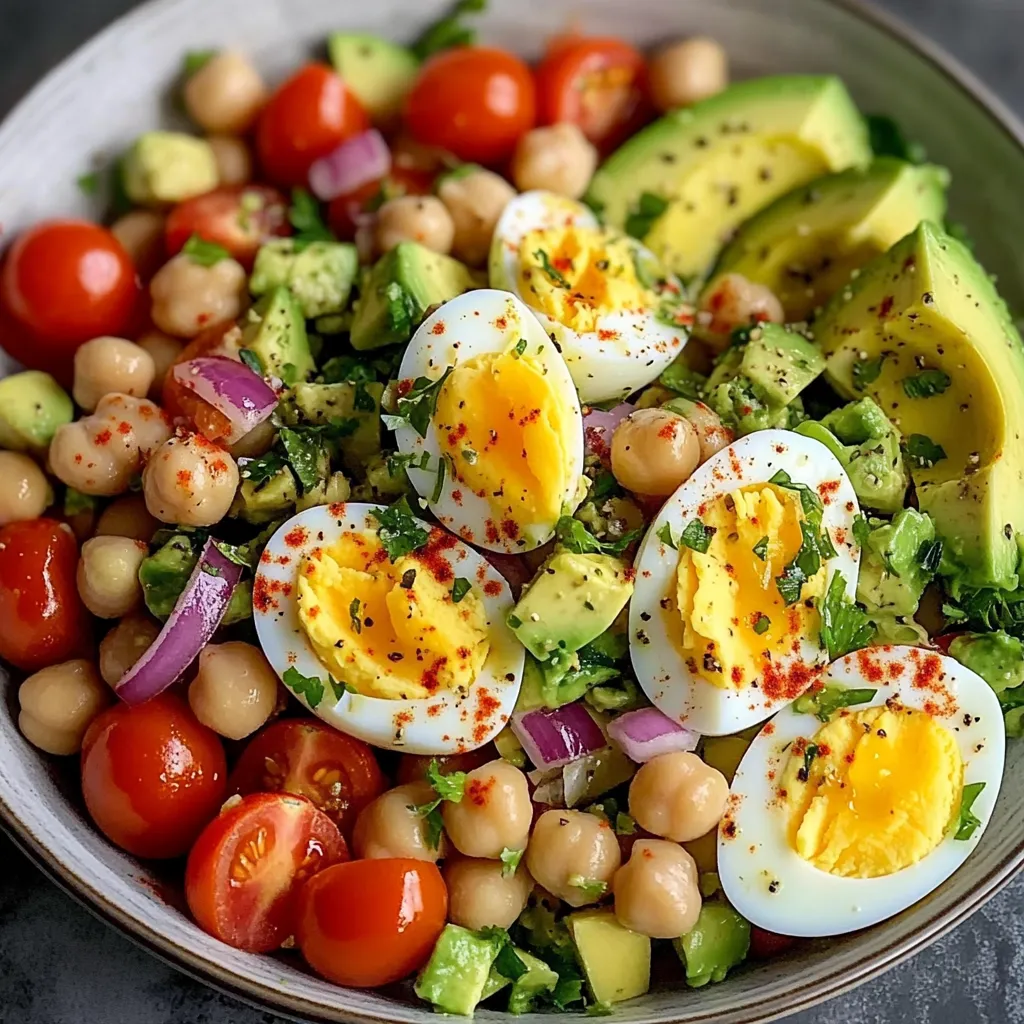 Salade d’avocat avec œufs durs et pois chiches dans un grand bol