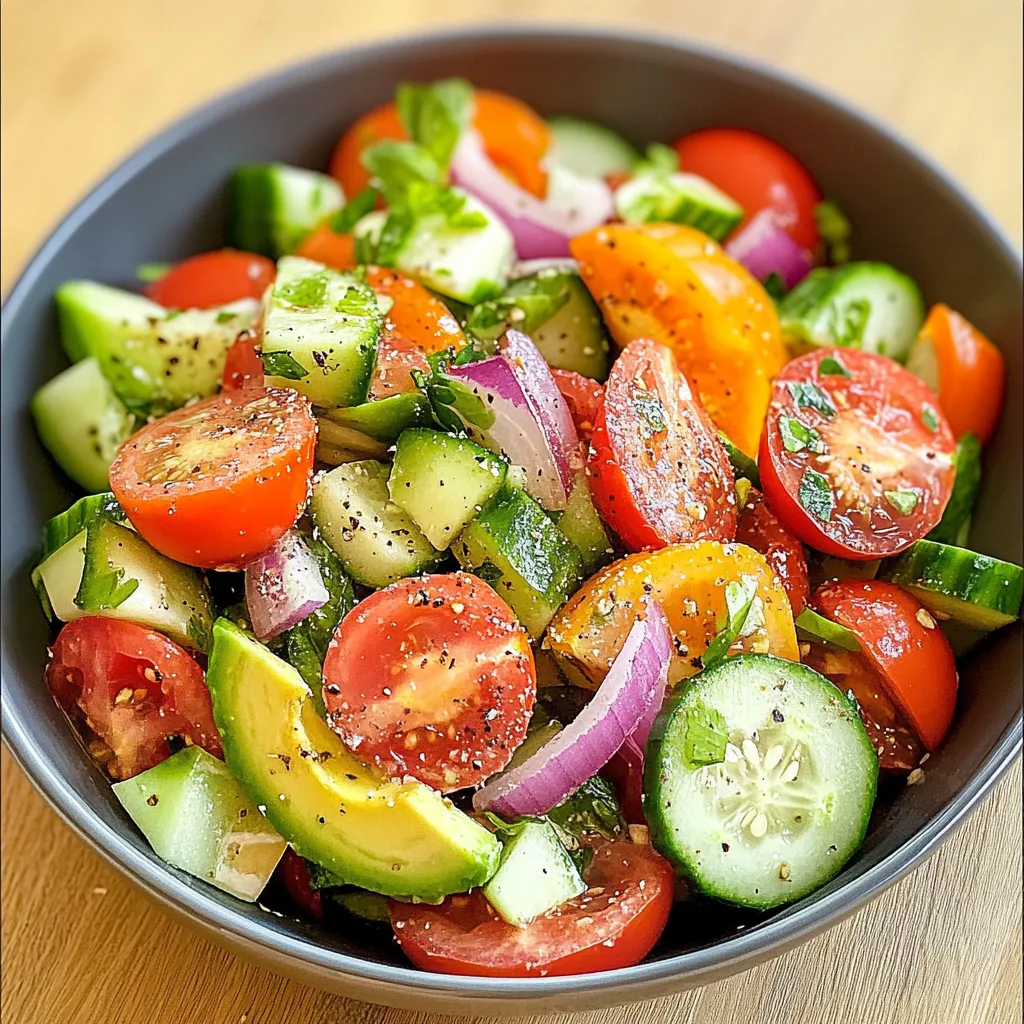 Assiette de salade d’été légère avec avocat, tomate, concombre et feta