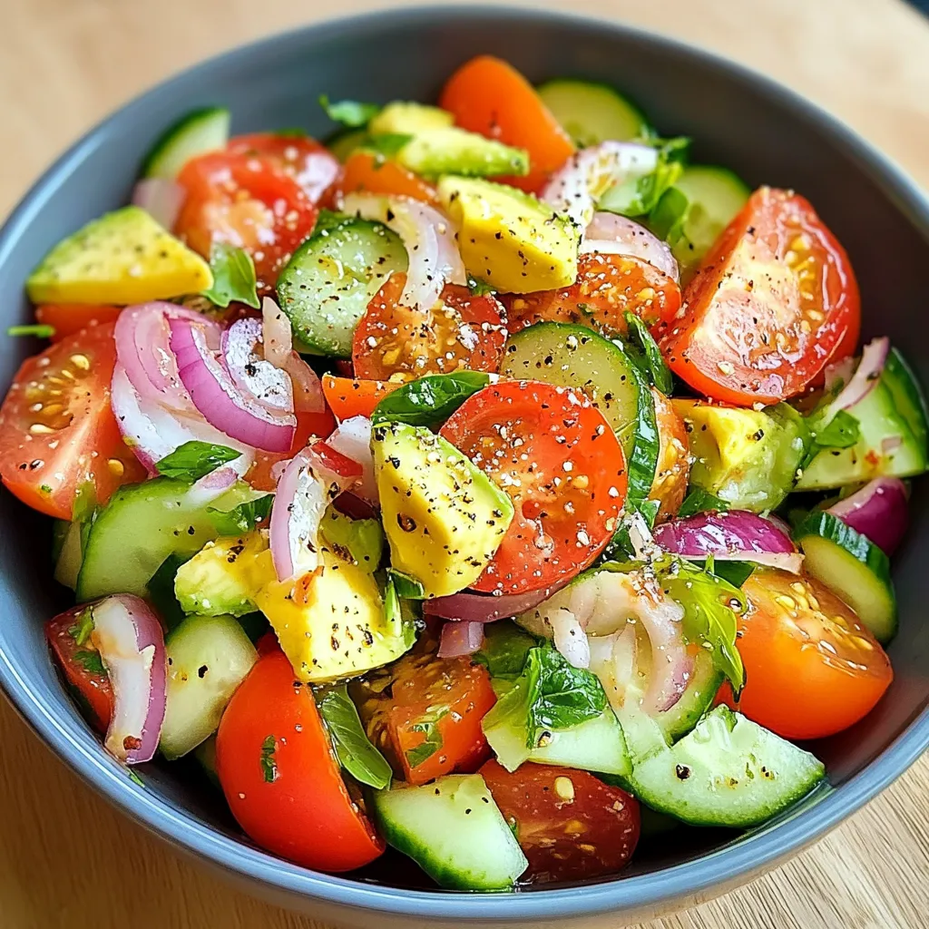 Assiette de salade d’été légère avec avocat, tomate, concombre et feta