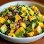 Salade colorée de mangue et avocat servie fraîche dans un bol en céramique