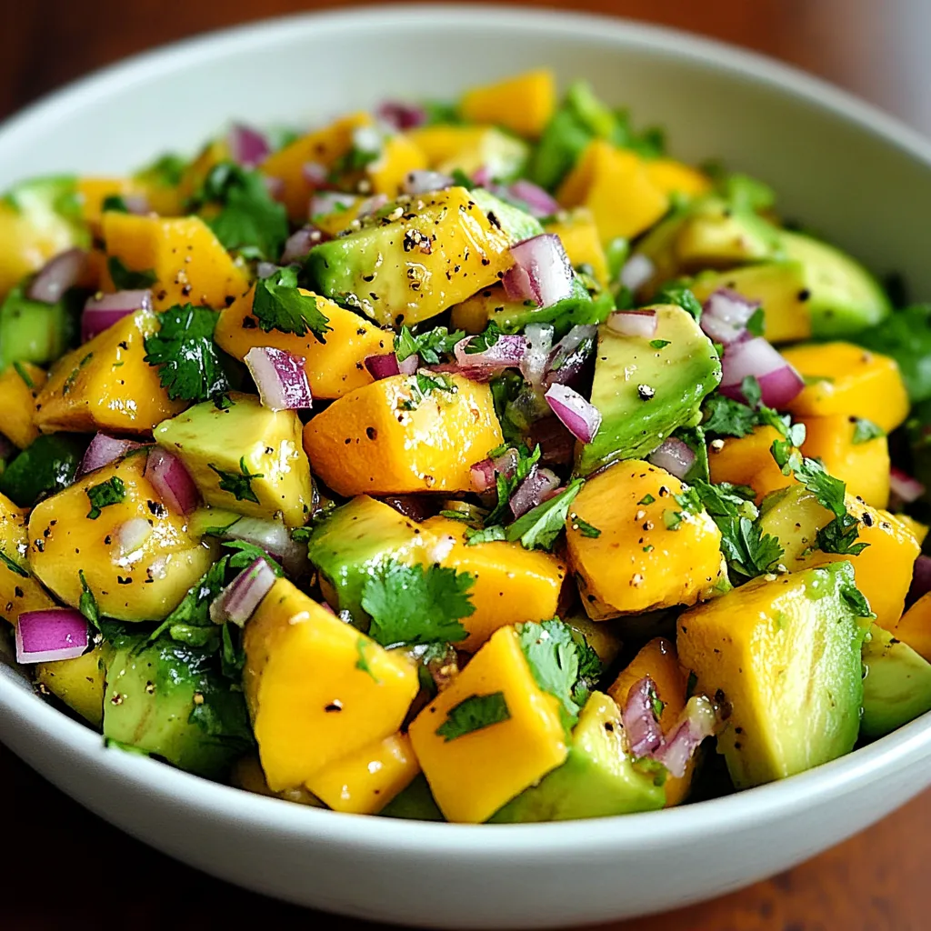 Salade colorée de mangue et avocat servie fraîche dans un bol en céramique