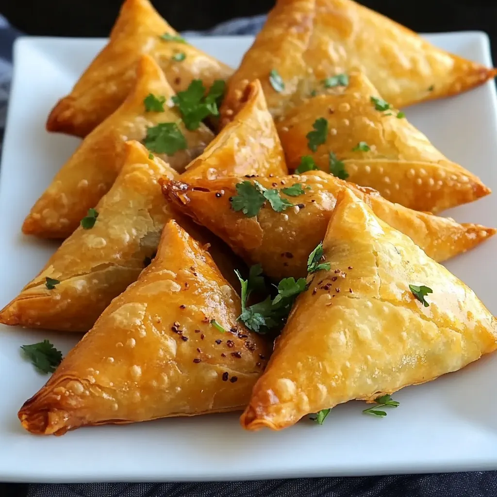 Samoussas de poulet au curry dorés au four sur une assiette