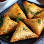 Samoussas de poulet au curry dorés au four sur une assiette