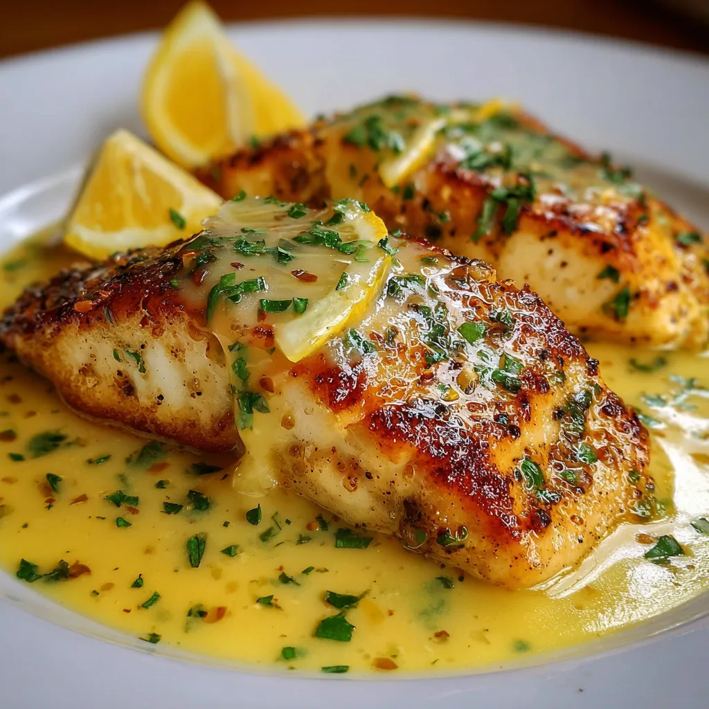 Sauce crémeuse au citron pour poisson sur un filet de cabillaud