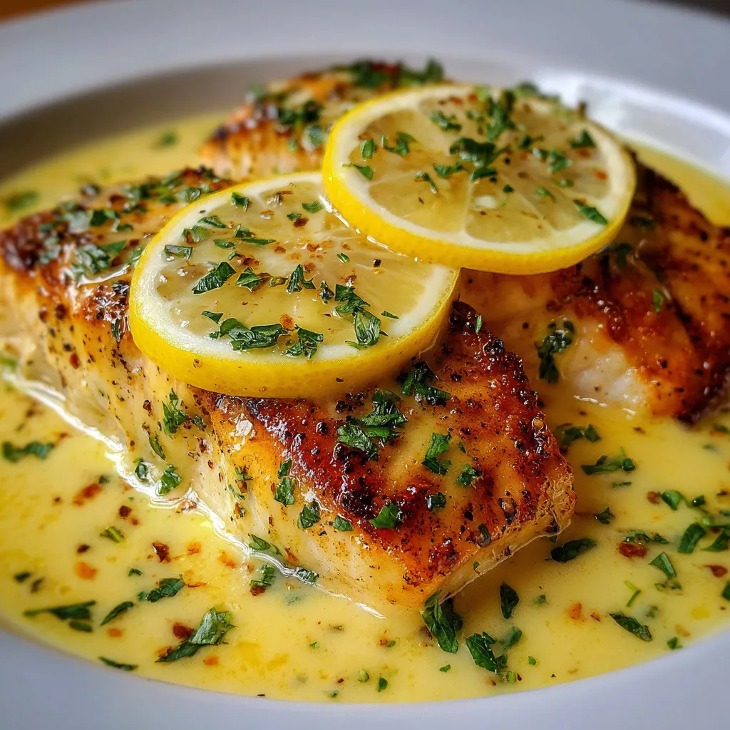 Sauce crémeuse au citron pour poisson sur un filet de cabillaud