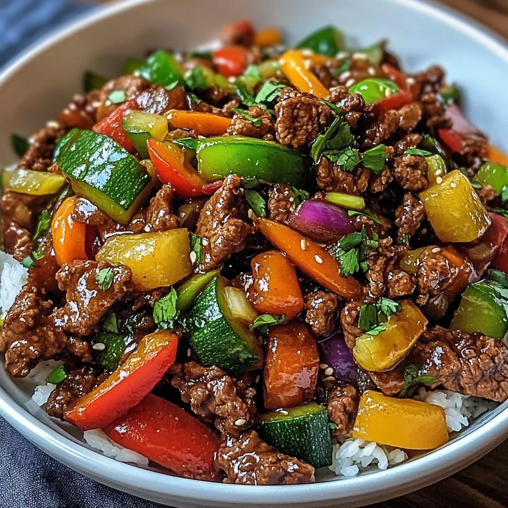 Stir-Fry de bœuf aux légumes colorés dans un wok, prêt à être servi