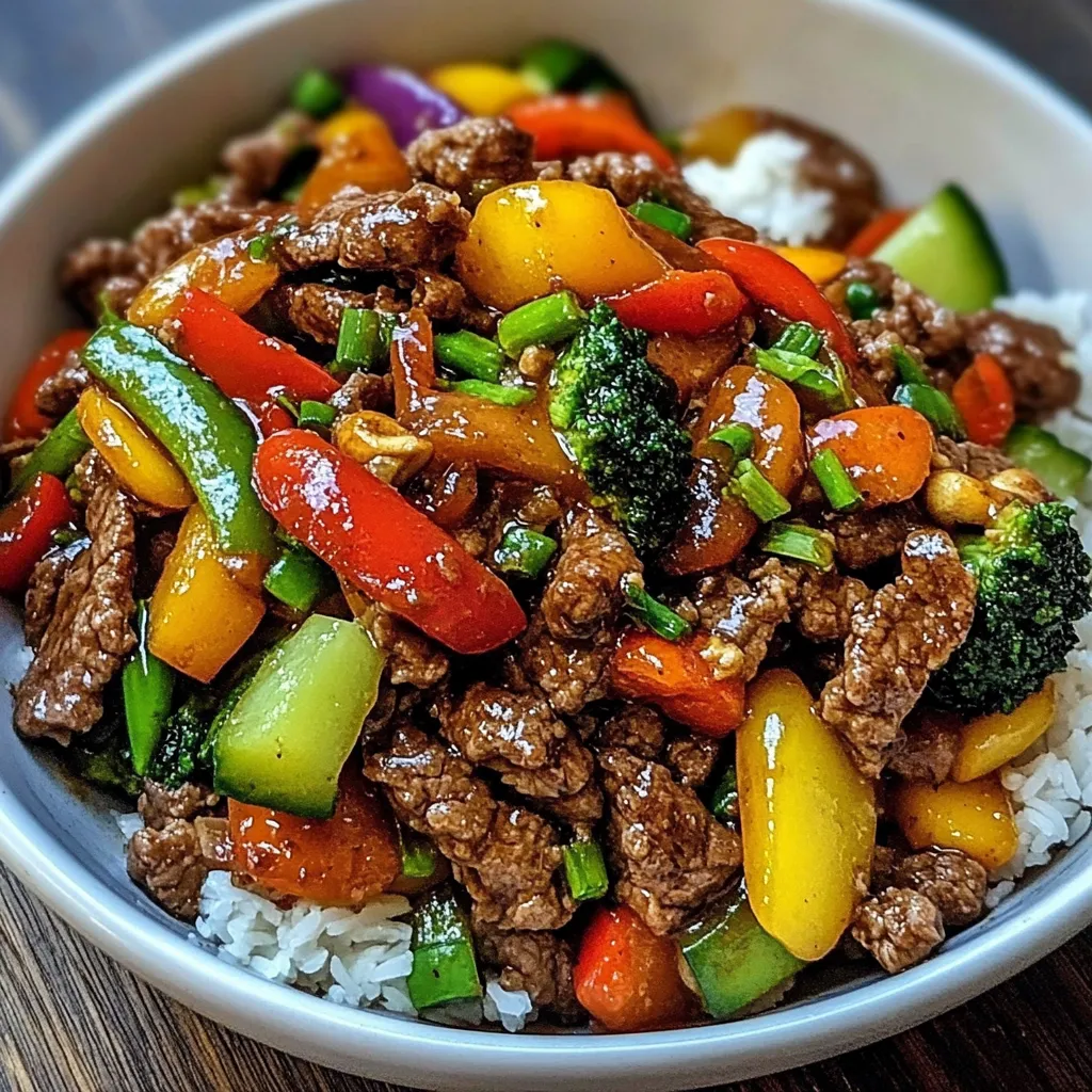 Stir-Fry de bœuf aux légumes colorés dans un wok, prêt à être servi
