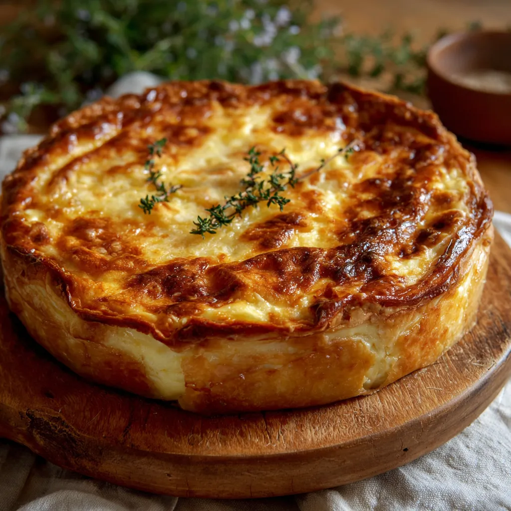 Tarte au Maroilles Ch’ti maison dorée et fondante sur pâte levée