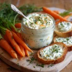 Tartinade légère aux carottes, fromage blanc et herbes servie avec des crudités croquantes
