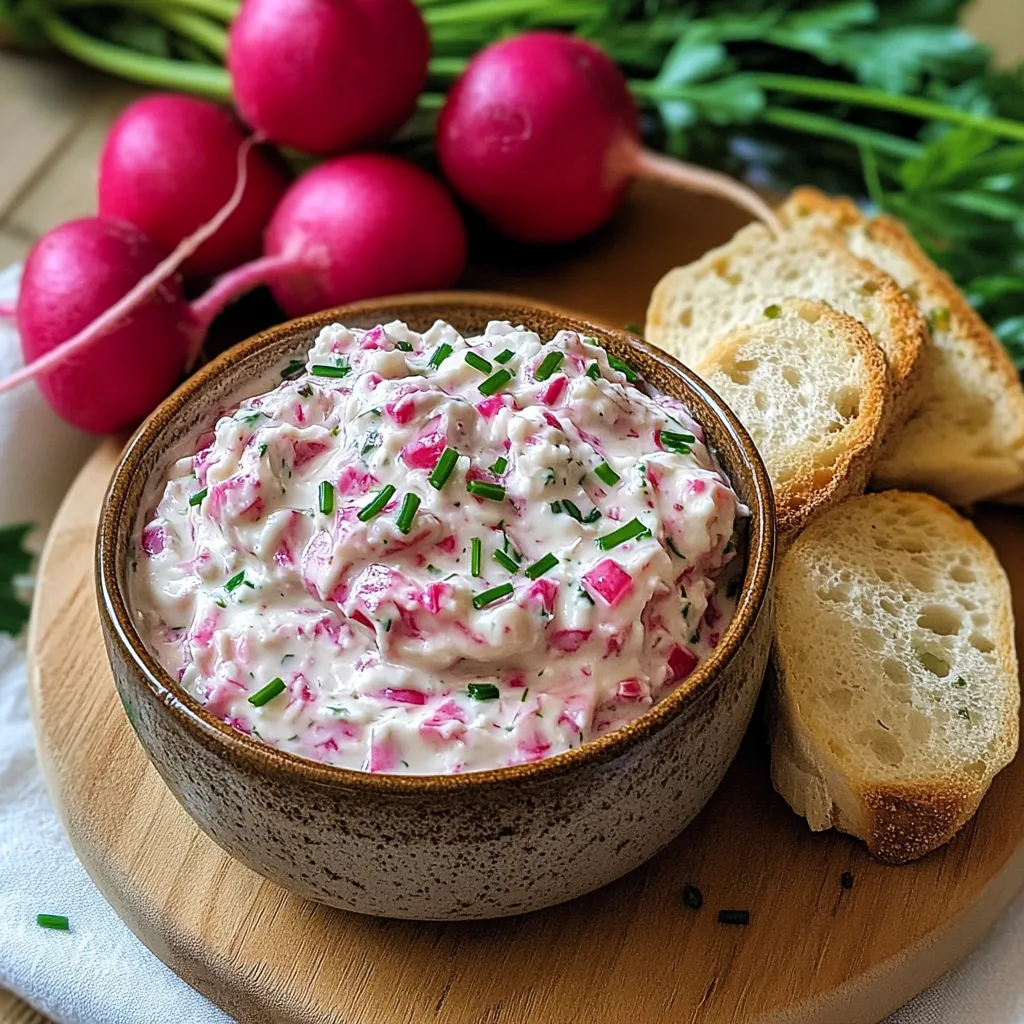 Tartinade de radis à la ciboulette servie sur du pain grillé