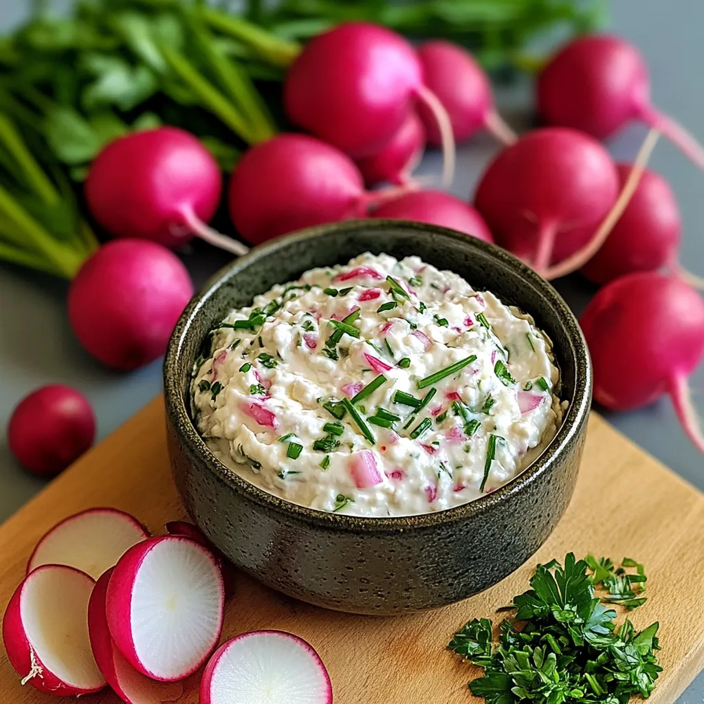 Tartinade de radis à la ciboulette servie sur du pain grillé