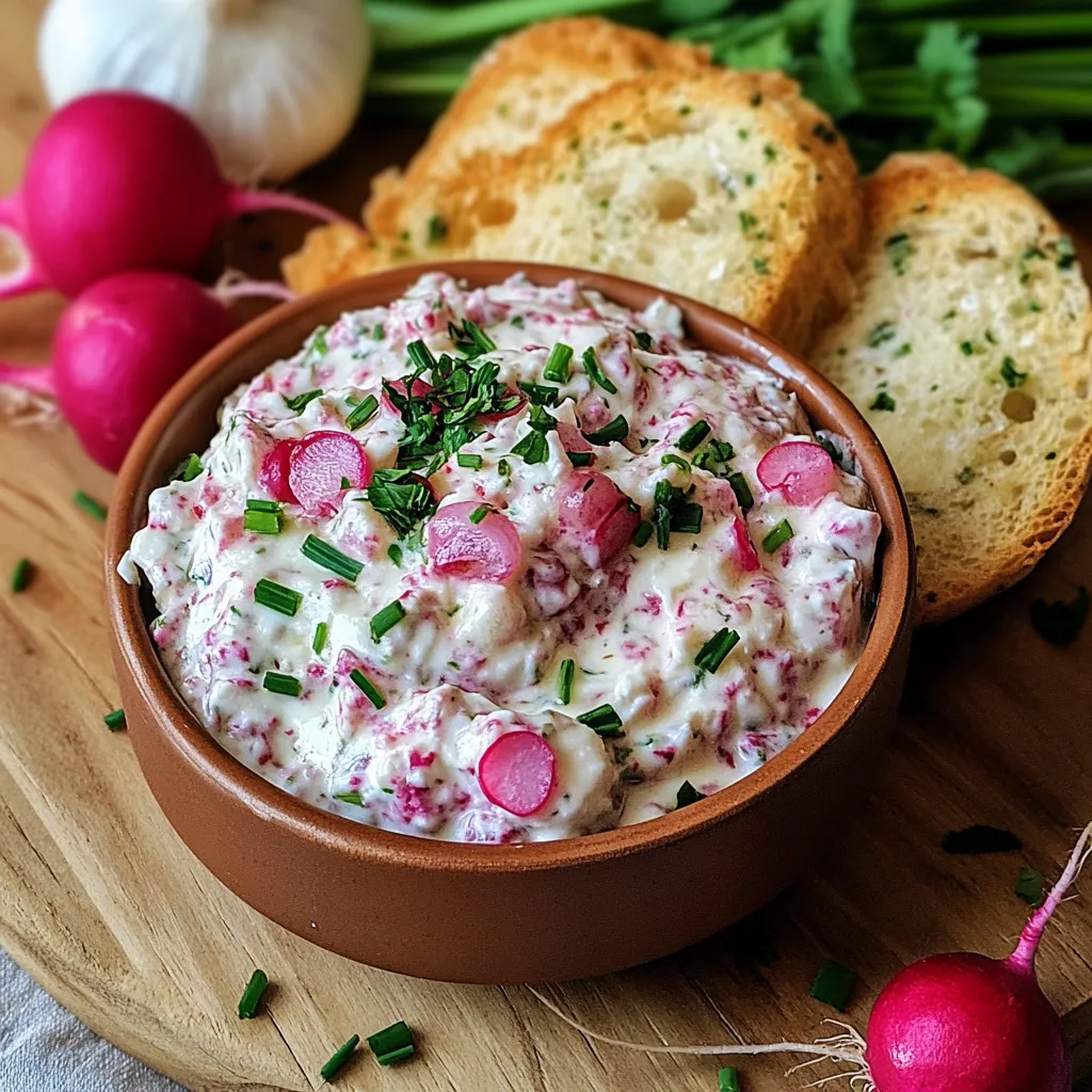 Tartinade de radis à la ciboulette servie sur du pain grillé