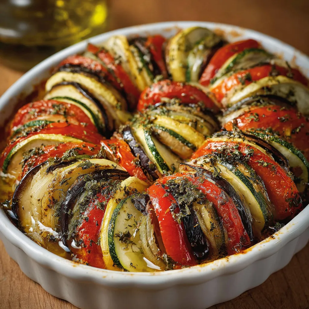 Tian Provençal aux légumes d’été parfaitement rangés dans un plat à gratin