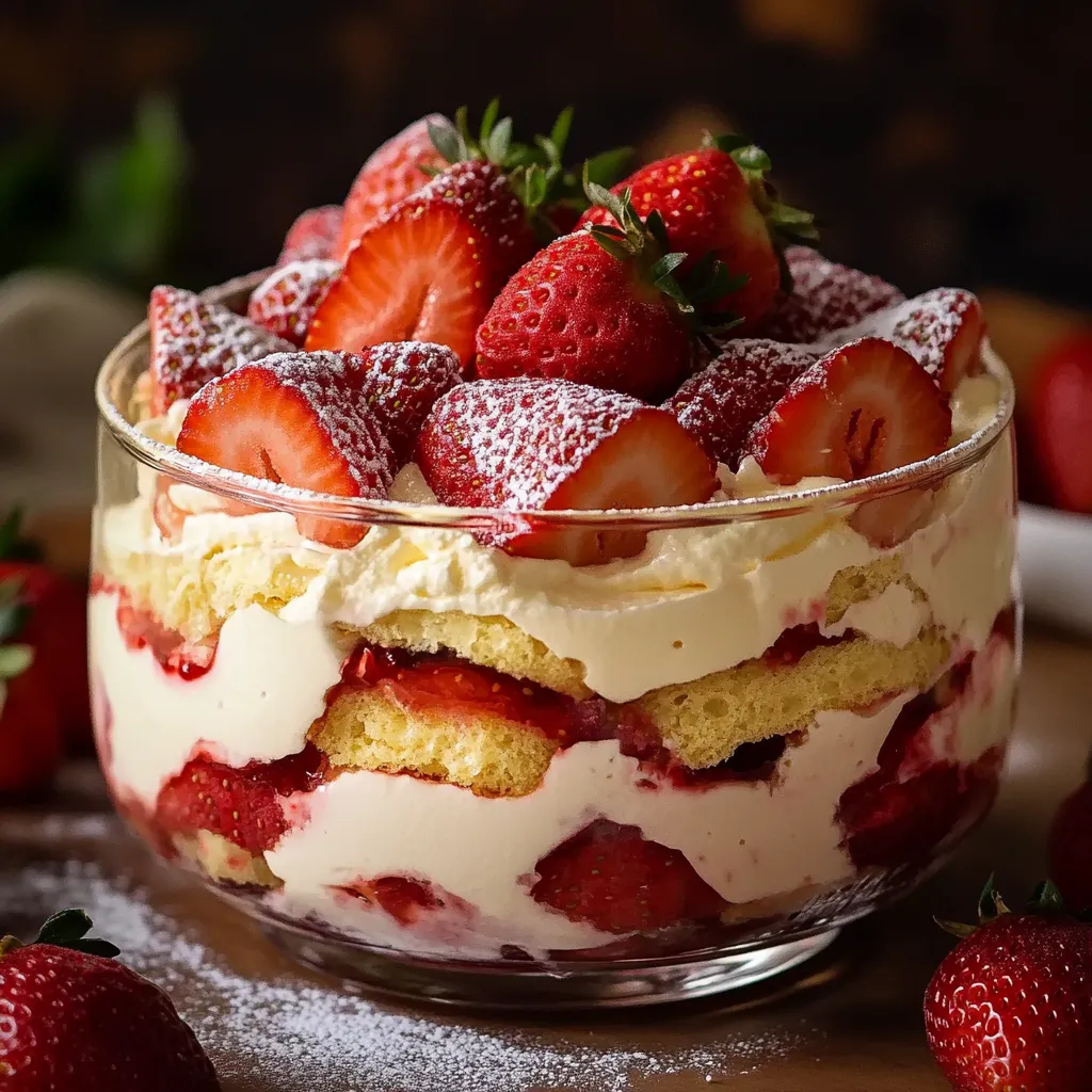 Charlotte tiramisu aux fraises avec crème mascarpone et biscuits à la cuillère