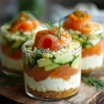 Verrine de tiramisu salé avec courgettes, saumon fumé et crème au fromage frais