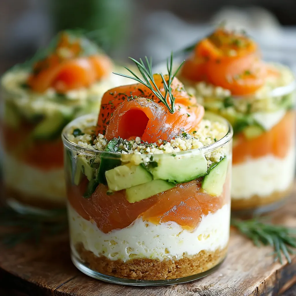 Verrine de tiramisu salé avec courgettes, saumon fumé et crème au fromage frais