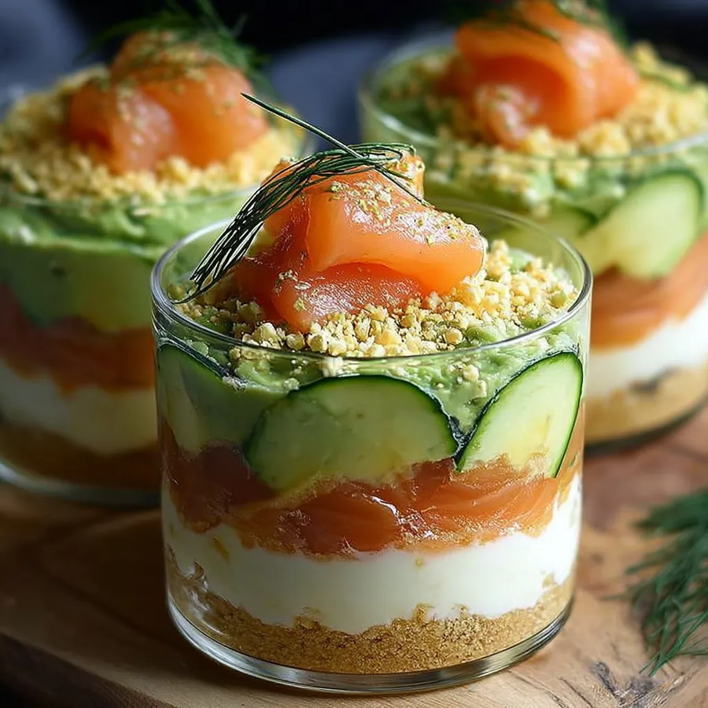 Verrine de tiramisu salé avec courgettes, saumon fumé et crème au fromage frais