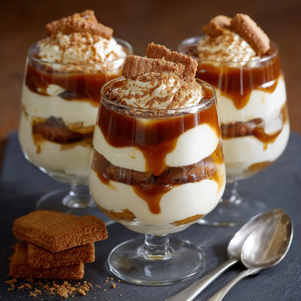 Tiramisu au caramel beurre salé en verrine avec miettes de palets bretons