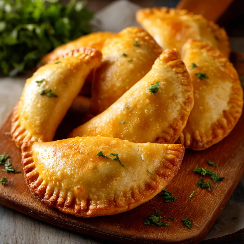 Empanadas maison dorées et croustillantes sur plaque de cuisson