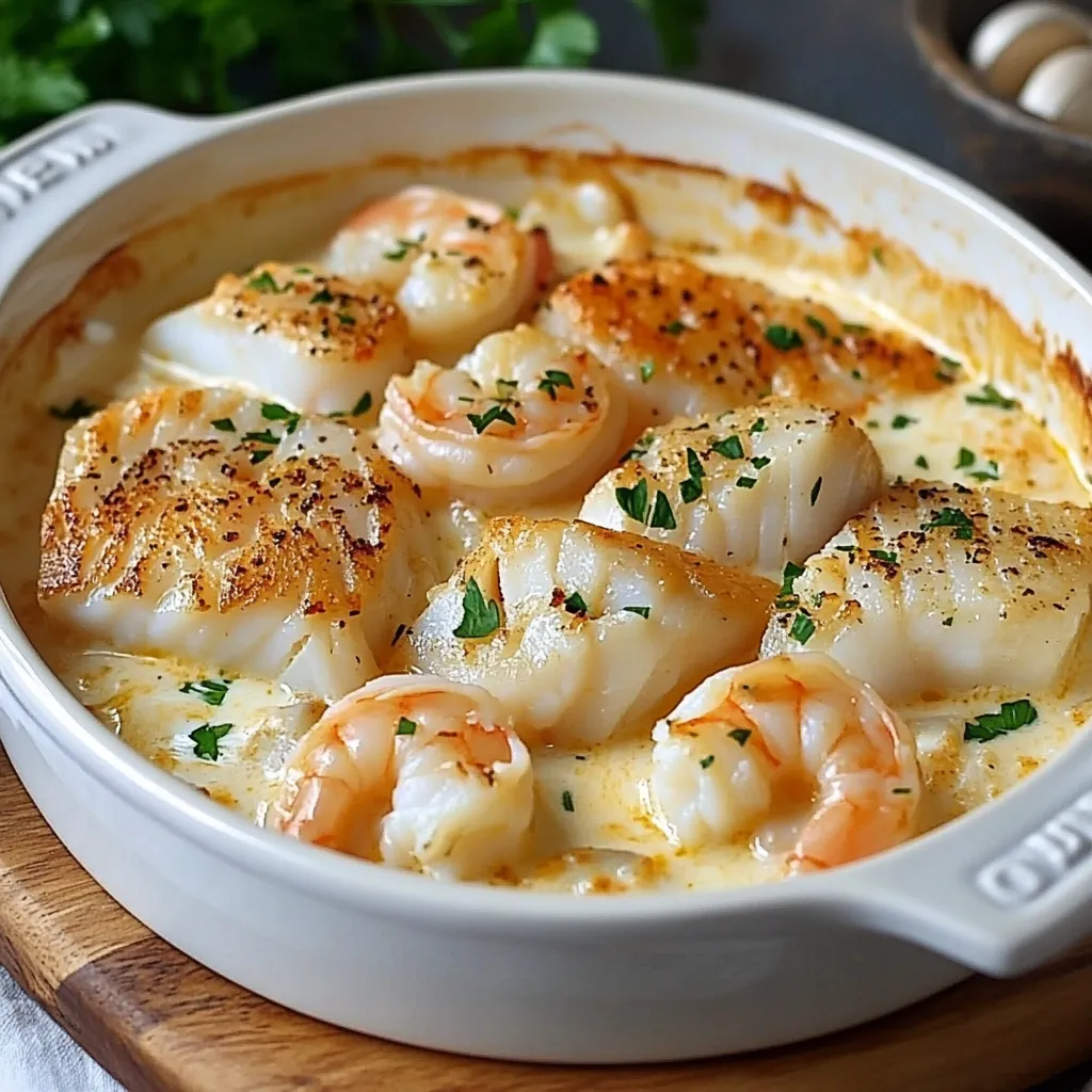 de poissons et crevettes servie dans une assiette creuse avec persil frais