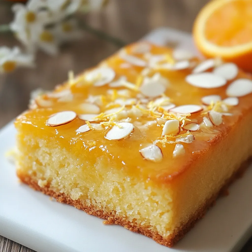 Gâteau fondant aux amandes et fleur d’oranger sur une assiette blanche