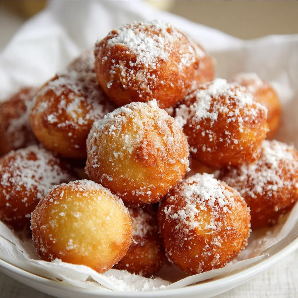 Beignets Italiens dorés et enrobés de sucre présentés sur une assiette