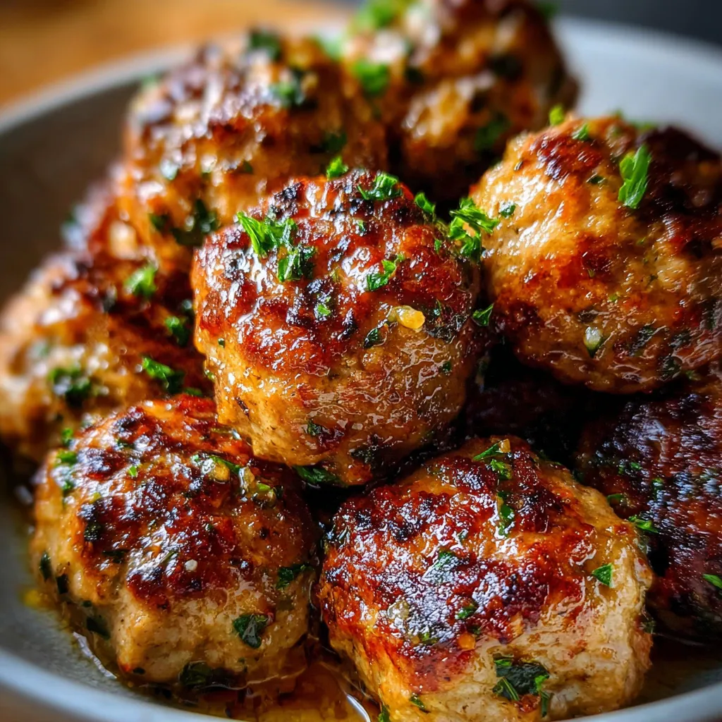 Boulettes dorées au beurre fondu à l’ail dans une poêle en fonte, prêtes à être servies.