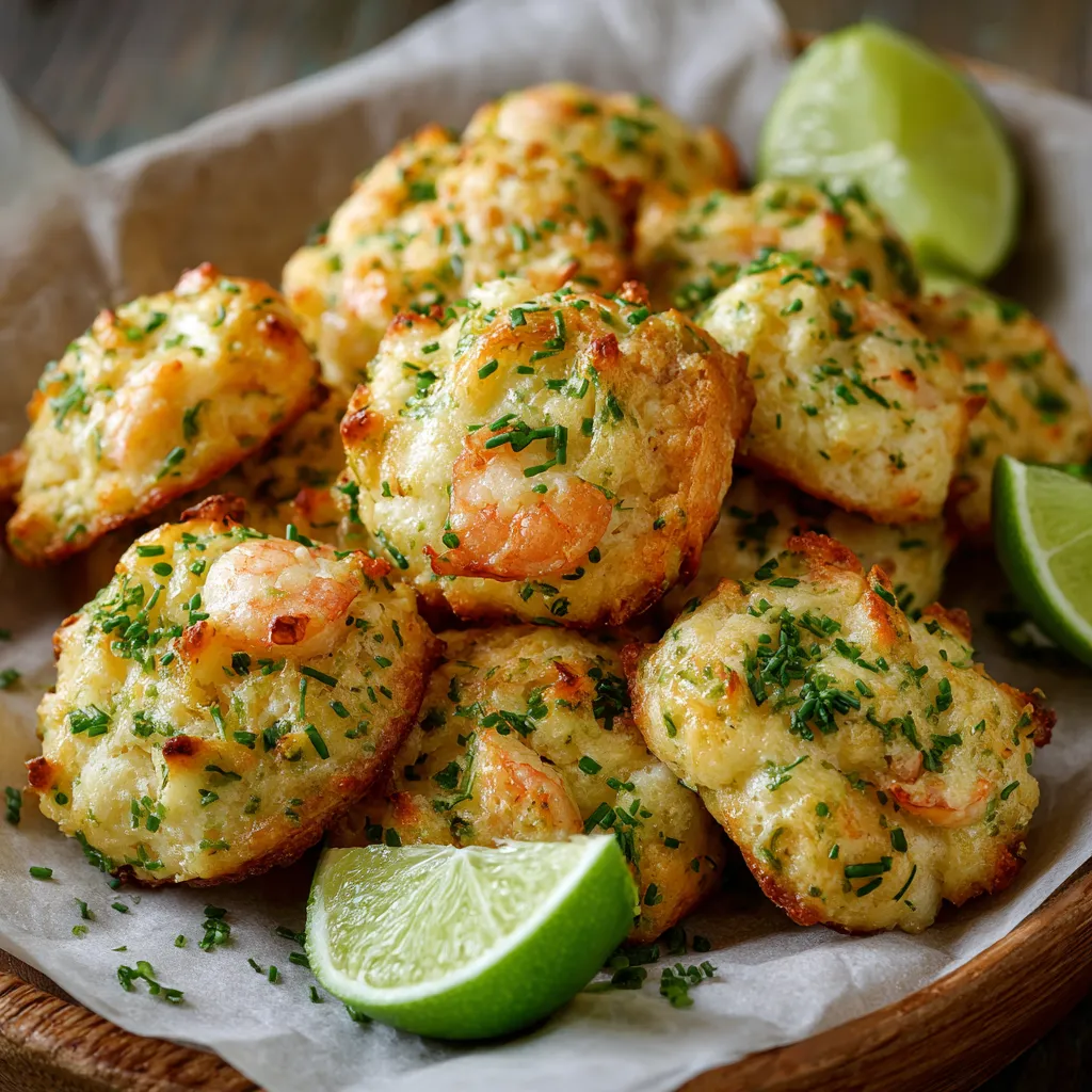 Cookies salés aux crevettes et citron vert dorés et servis pour l'apéritif