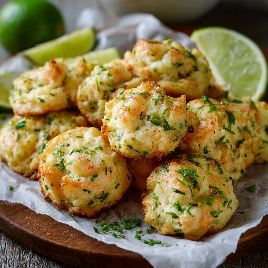 Cookies salés aux crevettes et citron vert dorés et servis pour l'apéritif