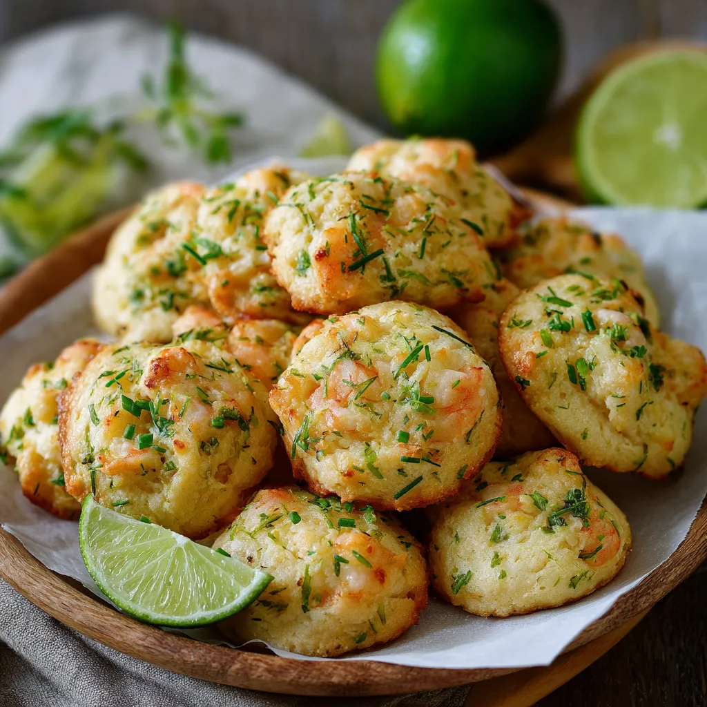 Cookies salés aux crevettes et citron vert dorés et servis pour l'apéritif