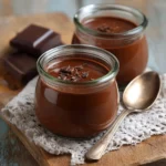 Crème chocolat maison servie dans un ramequin blanc avec une cuillère