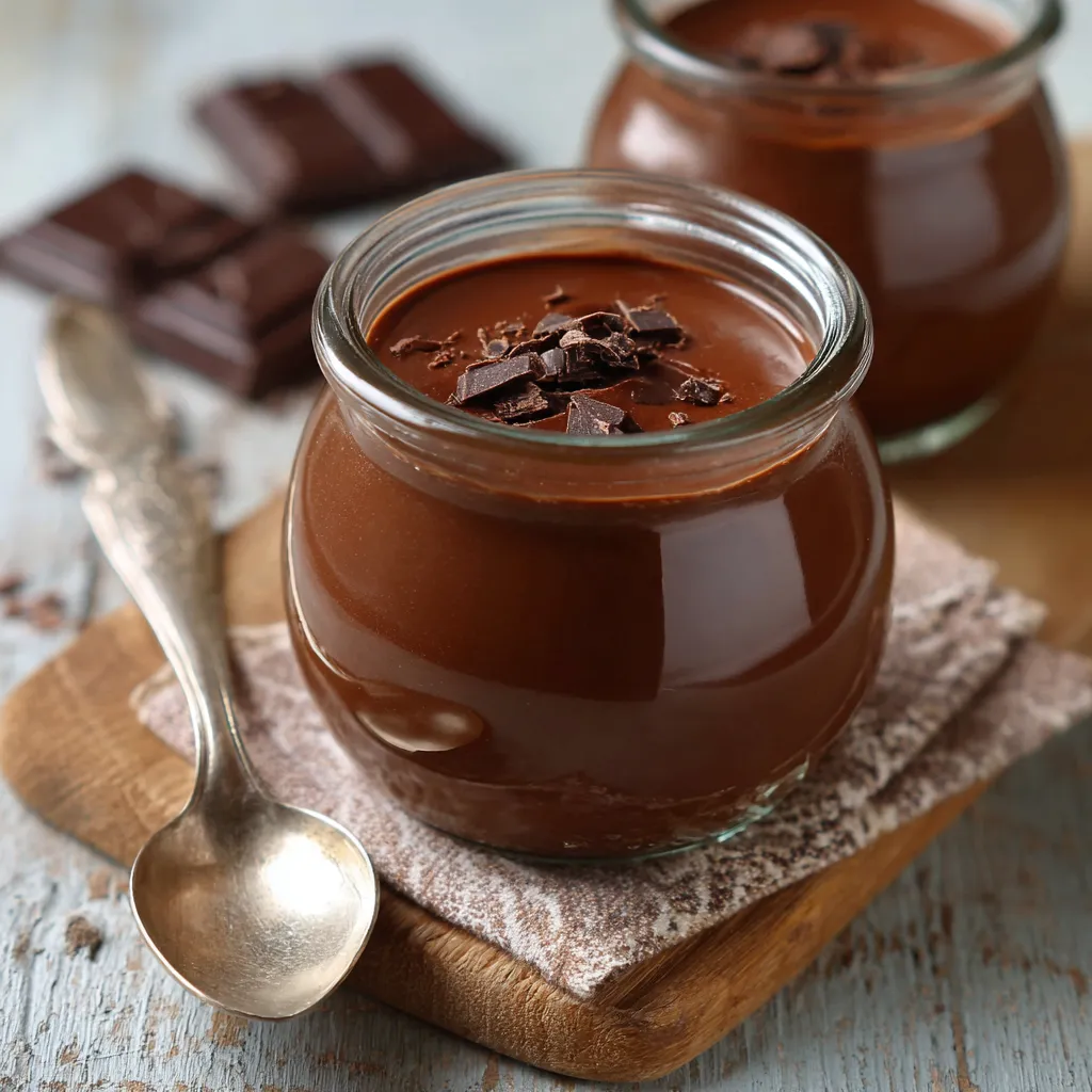 Crème chocolat maison servie dans un ramequin blanc avec une cuillère