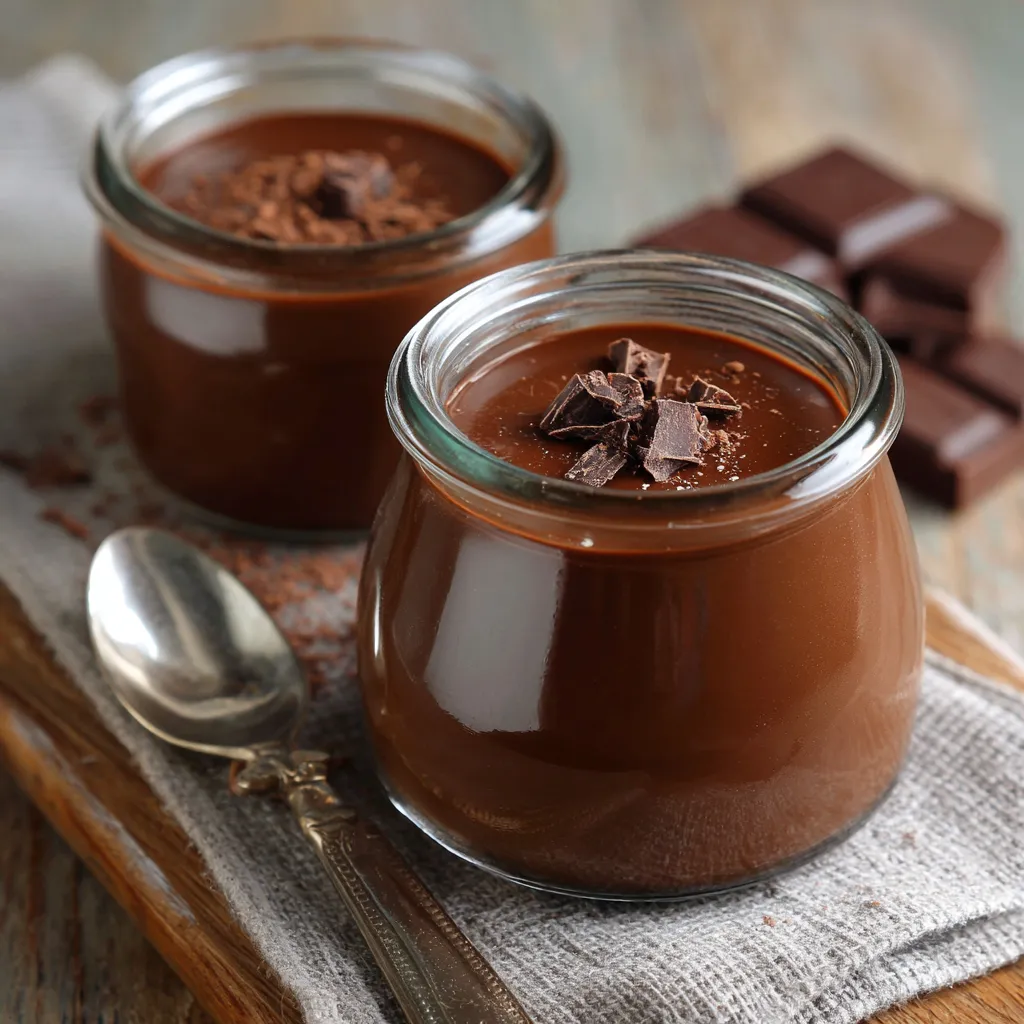 Crème chocolat maison servie dans un ramequin blanc avec une cuillère