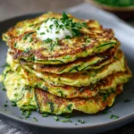 Crêpes de courgettes dorées et croustillantes servies dans une assiette blanche avec du persil frais