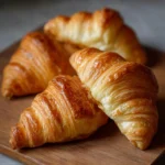 Croissants au beurre maison dorés et feuilletés, fraîchement sortis du four