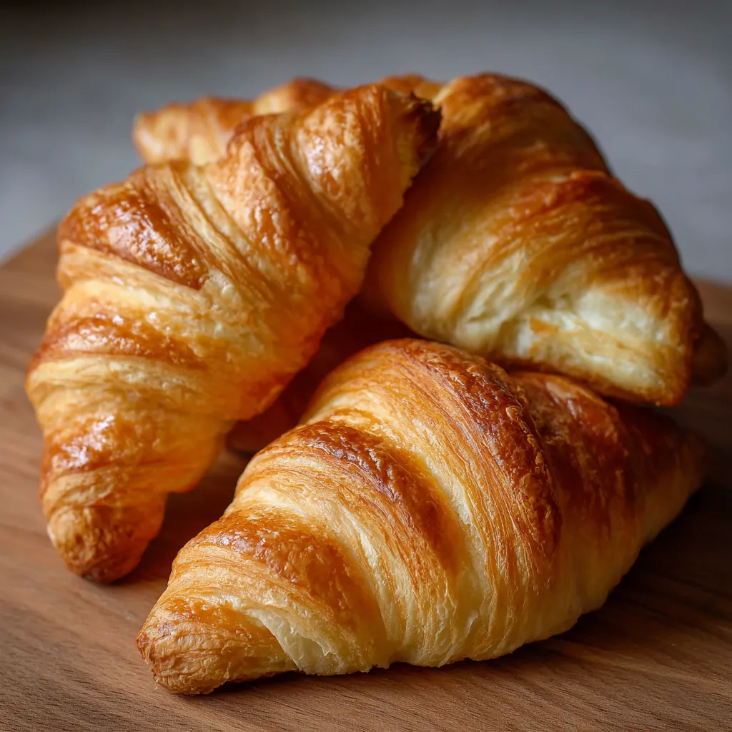 Croissants au beurre maison dorés et feuilletés, fraîchement sortis du four