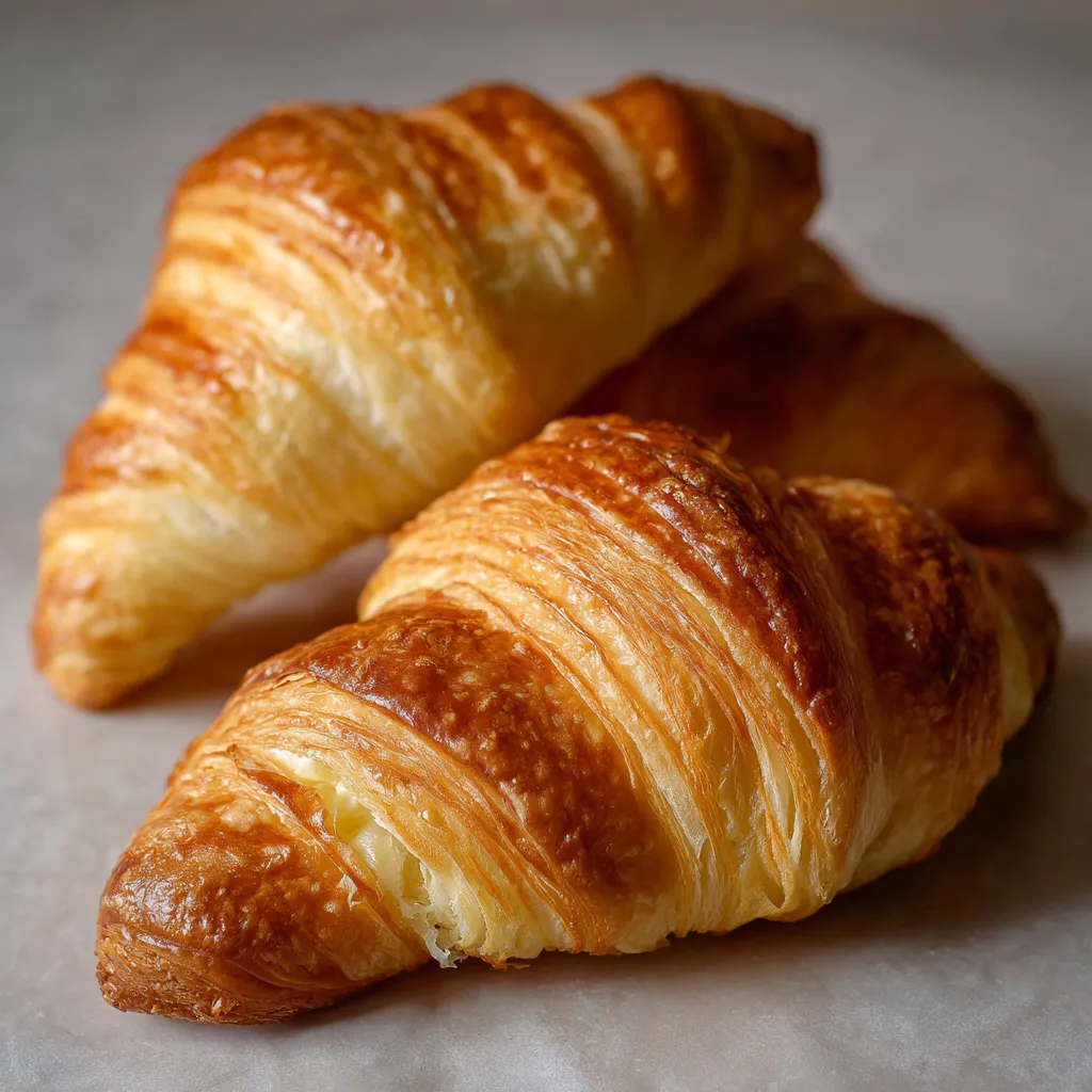 Croissants au beurre maison dorés et feuilletés, fraîchement sortis du four