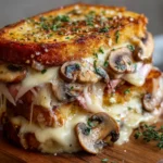 Croque-monsieur aux champignons doré à la poêle avec fromage fondant