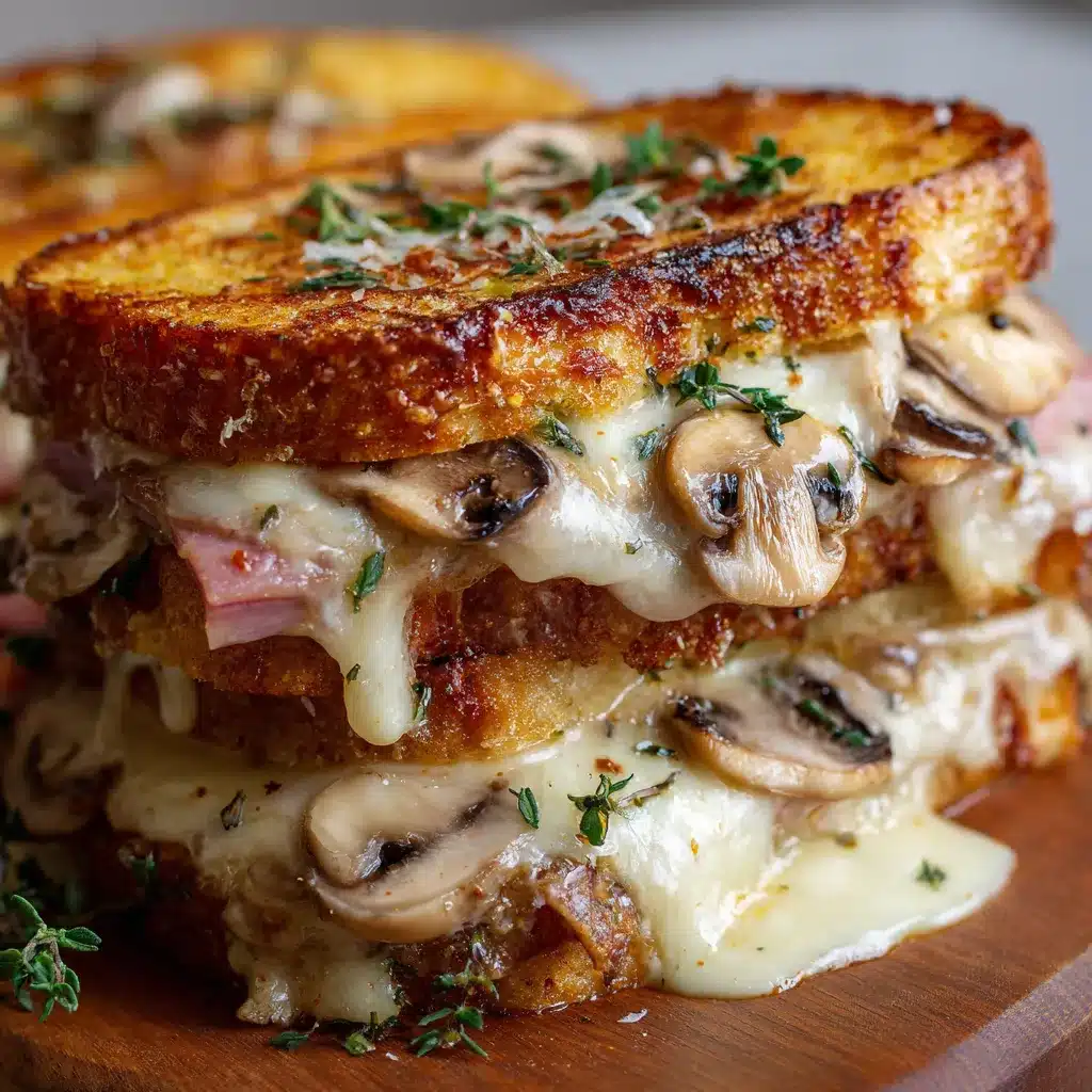 Croque-monsieur aux champignons doré à la poêle avec fromage fondant