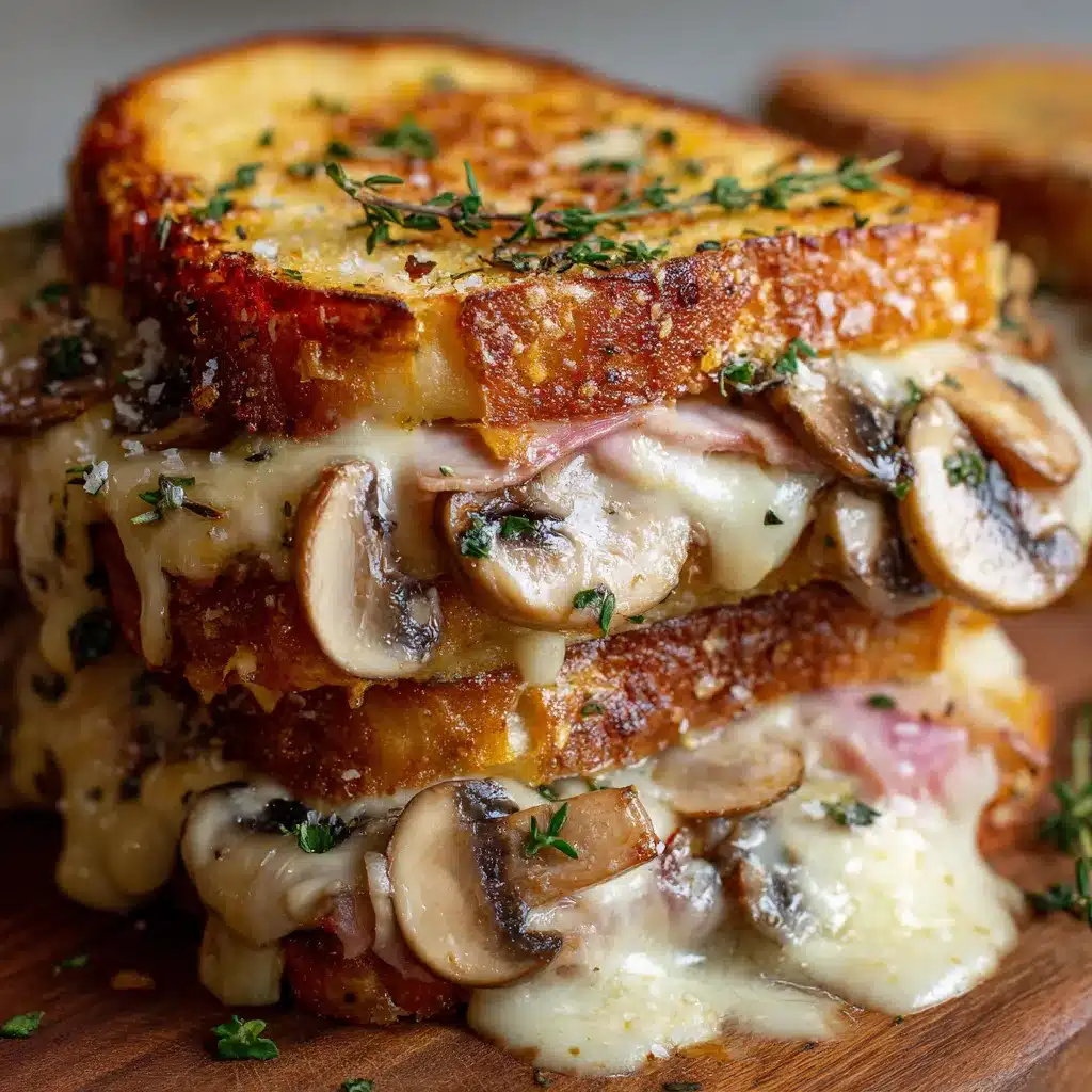 Croque-monsieur aux champignons doré à la poêle avec fromage fondant